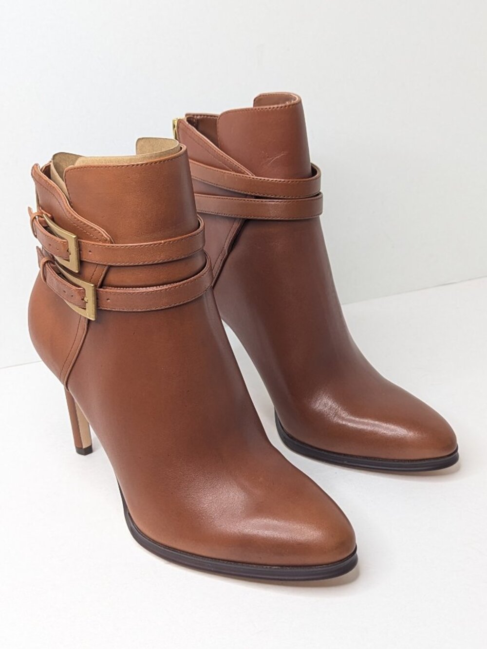 Vince Camuto Sahra Heeled Booties Whiskey Leather Womens 8